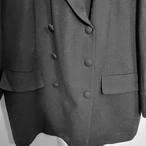 VTG 80s  Big Shoulders Double Breasted Long Wool Crepe Blazer Jacket Jones NY - Picture 4 of 6